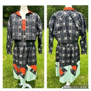 Vintage Koos van den Akker Dolman Cropped Linen Jacket Dress Set Art to Wear M